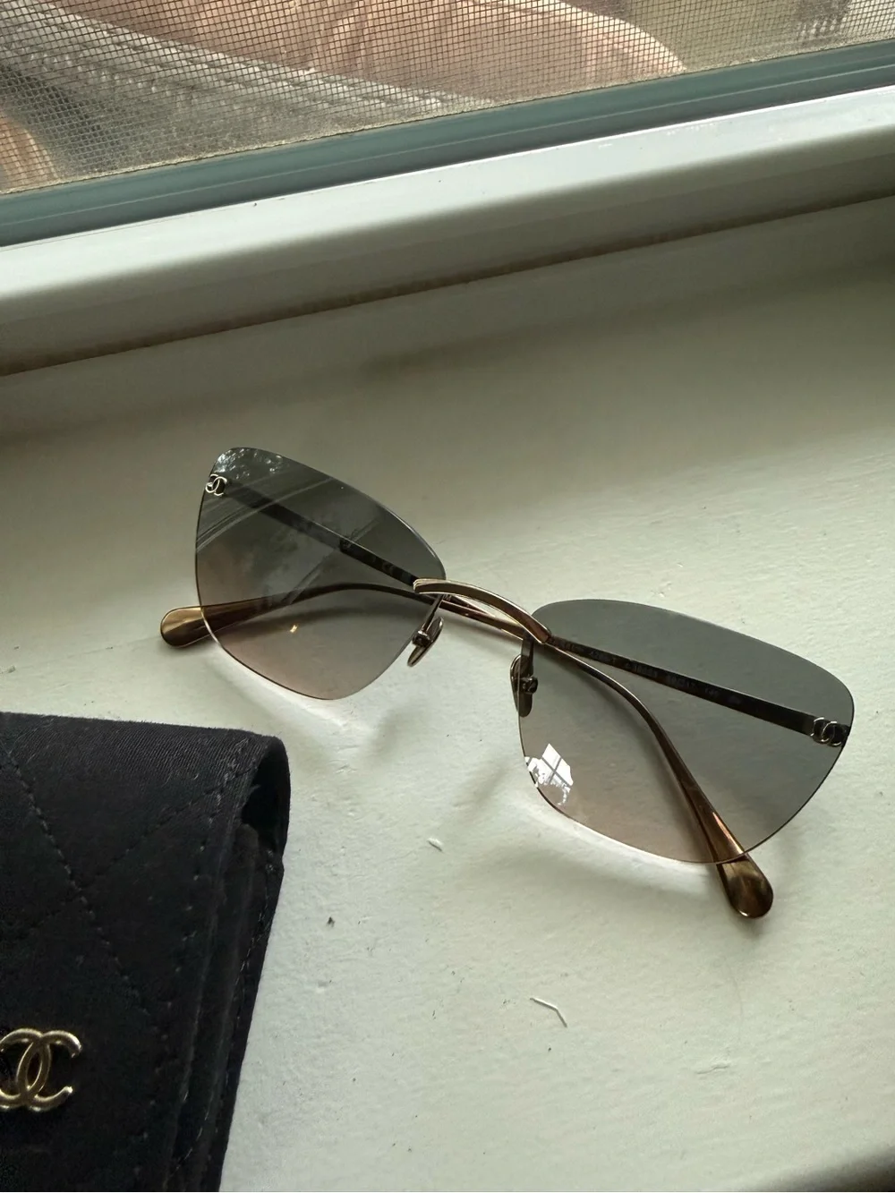 CHANEL Titanium Rimless Sunglasses Brown-Gray Gradient Lenses
